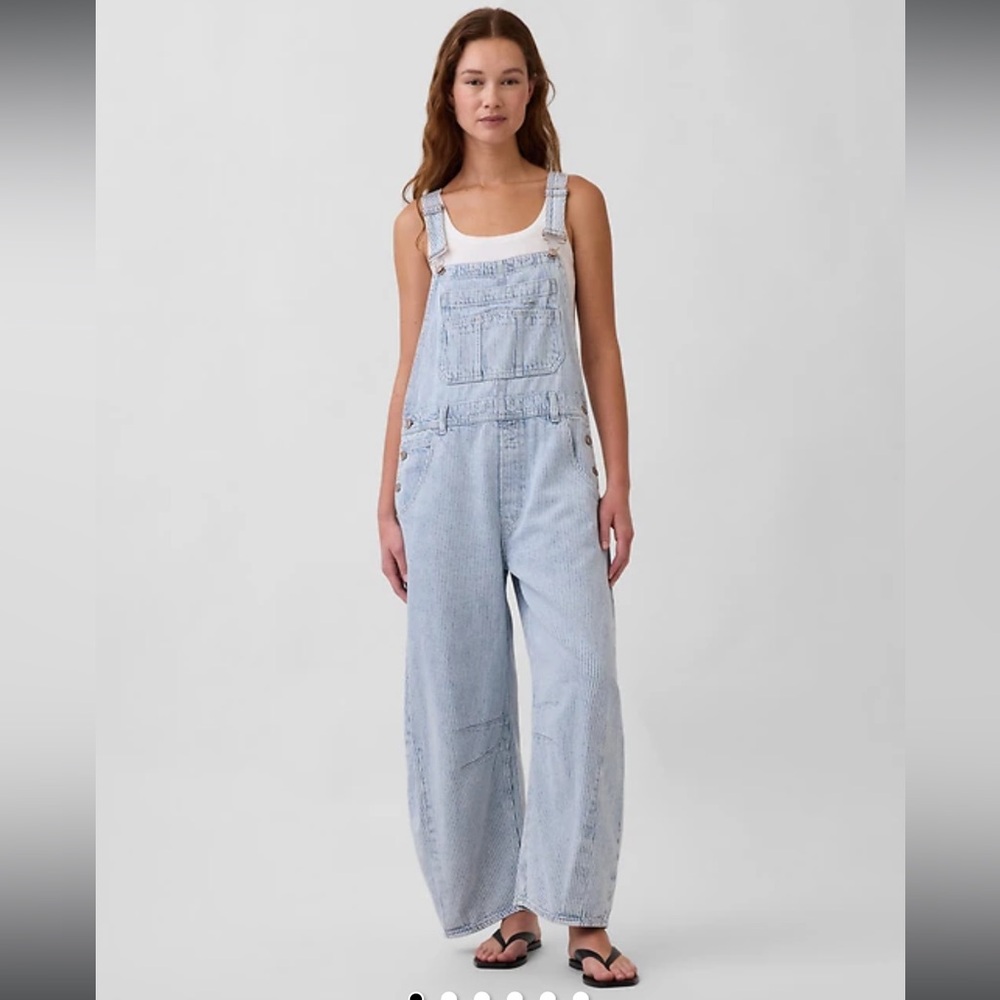 Gap UltraSoft Denim Horseshoe Overalls, Blue Railroad Stripe, SP, NWOT